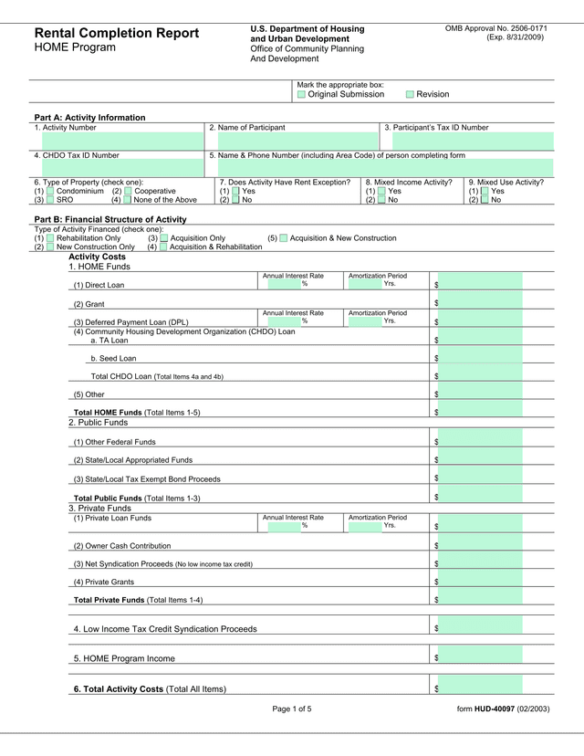 HUD 40097 Rental Completion Report screenshot