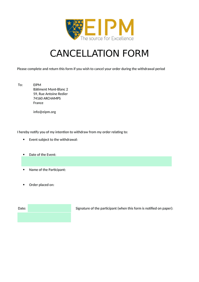 CANCELLATION FORM screenshot