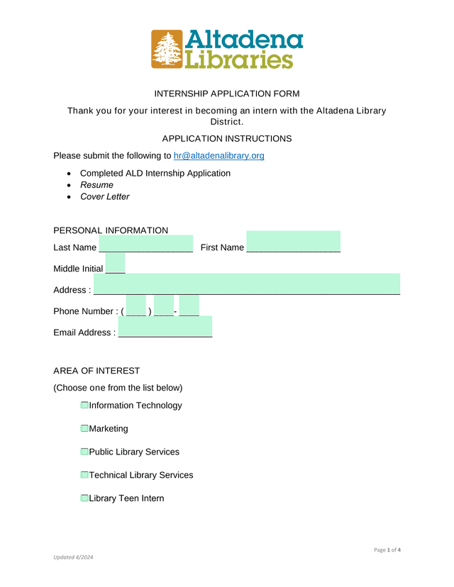 INTERNSHIP APPLICATION FORM screenshot