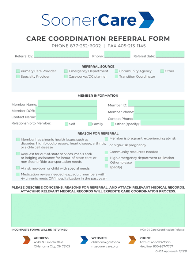 Care Coordination Referral Form screenshot