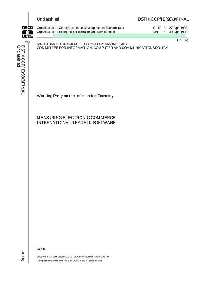Measuring Electronic Commerce International Trade In Software screenshot