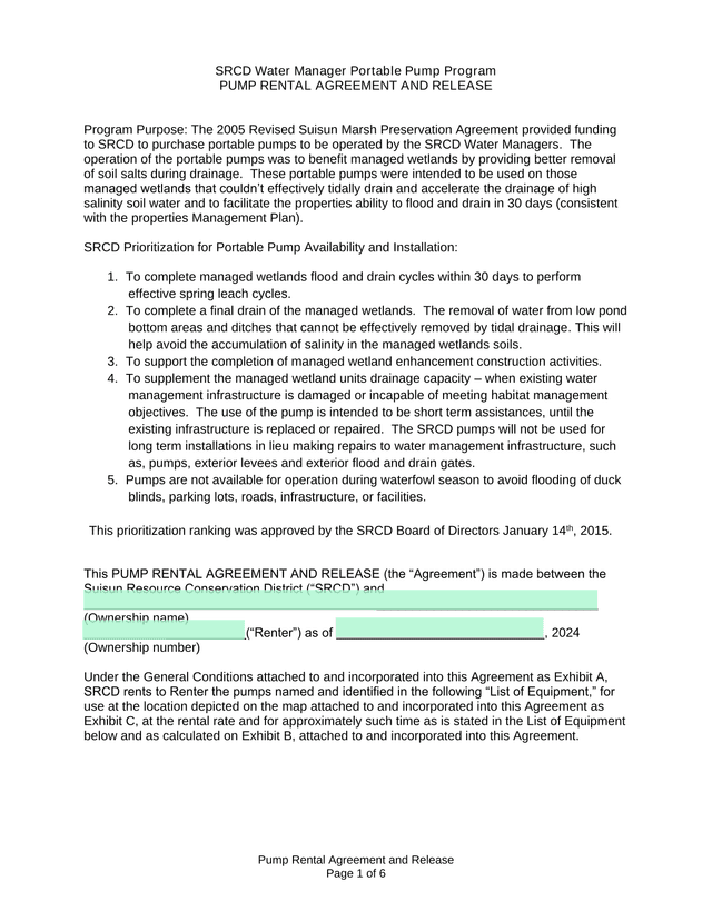 Pump Rental Agreement And Release screenshot