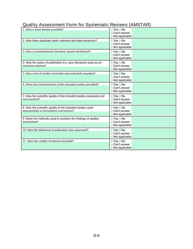 Quality Assessment Form For Systematic Reviews (AMSTAR) screenshot