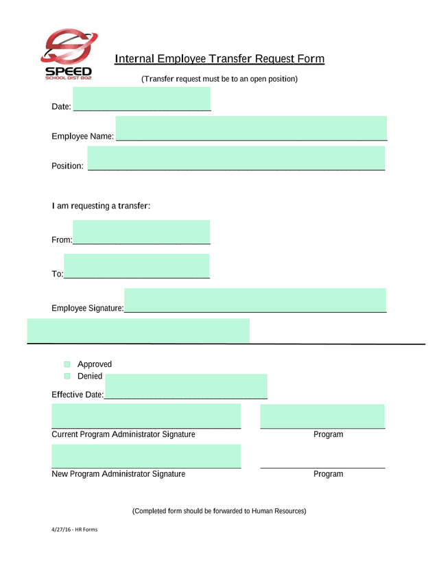 Internal Employee Transfer Request Form screenshot