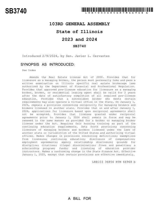 SB3740   Real Estate License Act Amendment screenshot