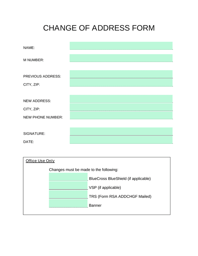 Change Of Address Form screenshot