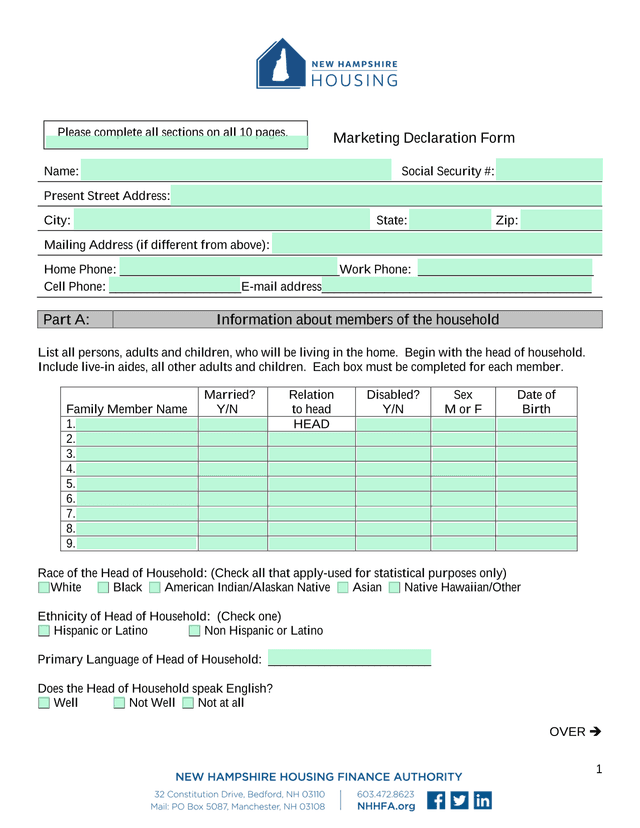 Marketing Declaration Form screenshot