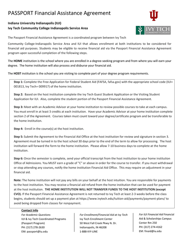 PASSPORT Financial Assistance Agreement screenshot