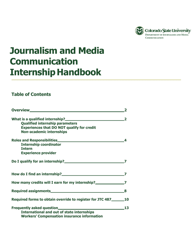 Journalism And Media Communication Internship Handbook screenshot
