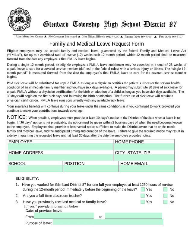 Family And Medical Leave Request Form screenshot