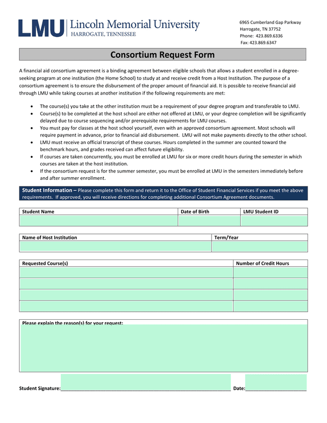 Consortium Request Form screenshot