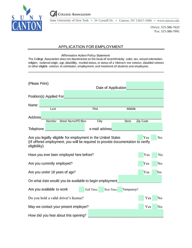 Application For Employment screenshot