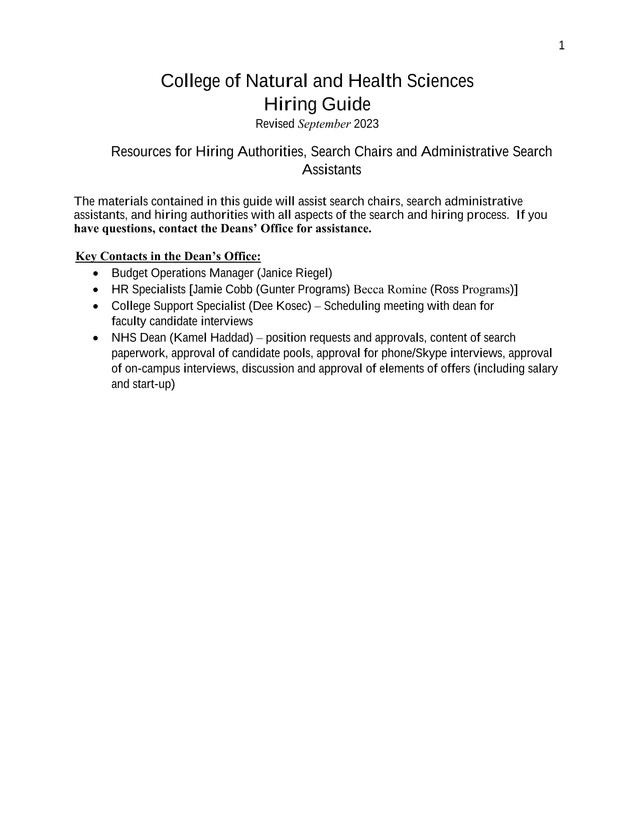 College Of Natural And Health Sciences Hiring Guide screenshot