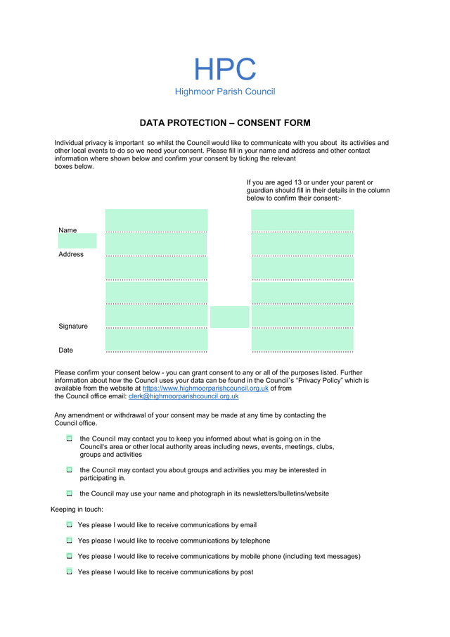 Data Protection  Consent Form screenshot