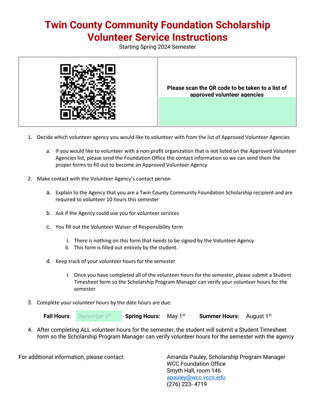 Twin County Community Foundation Scholarship Volunteer Service Instructions screenshot