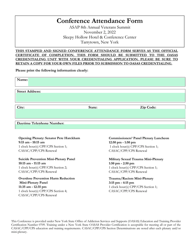 Conference Attendance Form screenshot