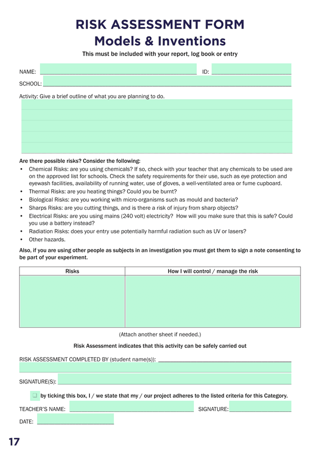 Risk Assessment Form   Models  Inventions screenshot