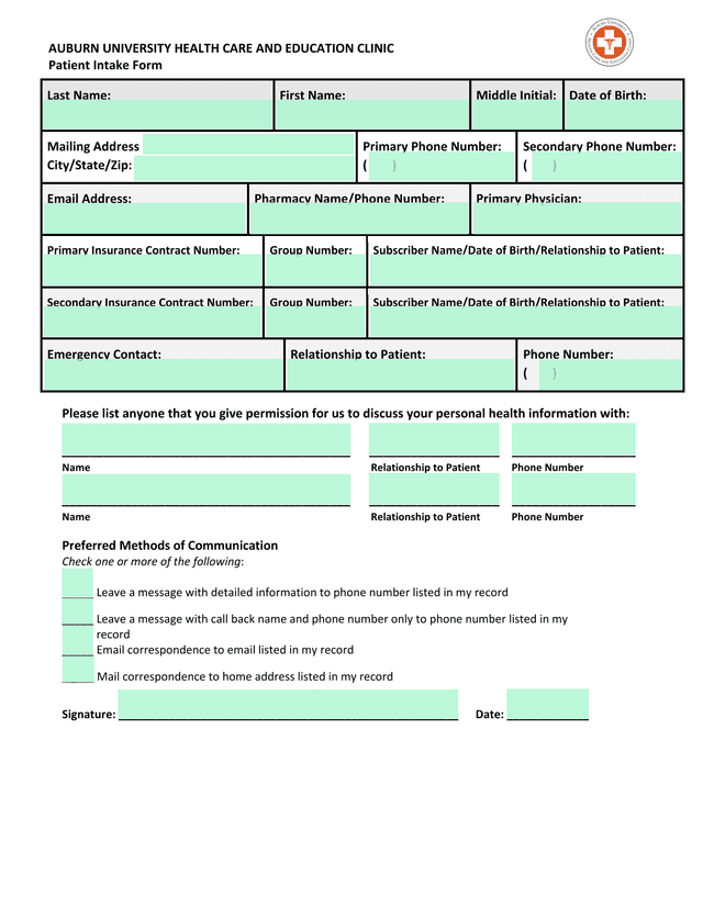 Patient Intake Form screenshot