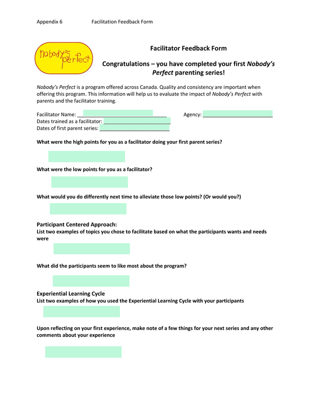 Facilitator Feedback Form screenshot