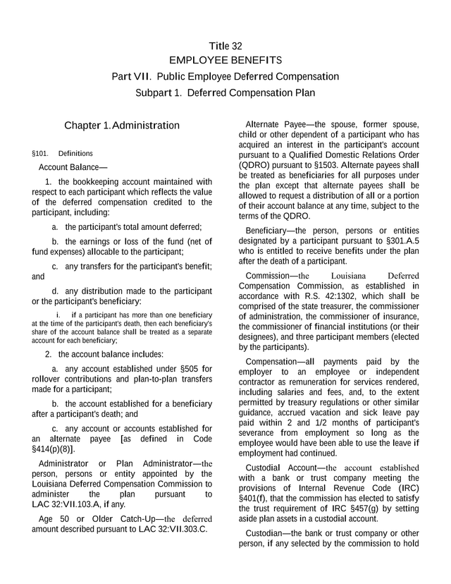 Title 32 Employee Benefits Part VII Public Employee Deferred Compensation screenshot