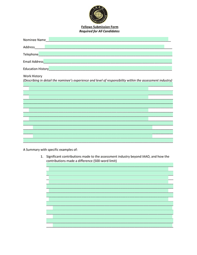 Fellows Submission Form screenshot