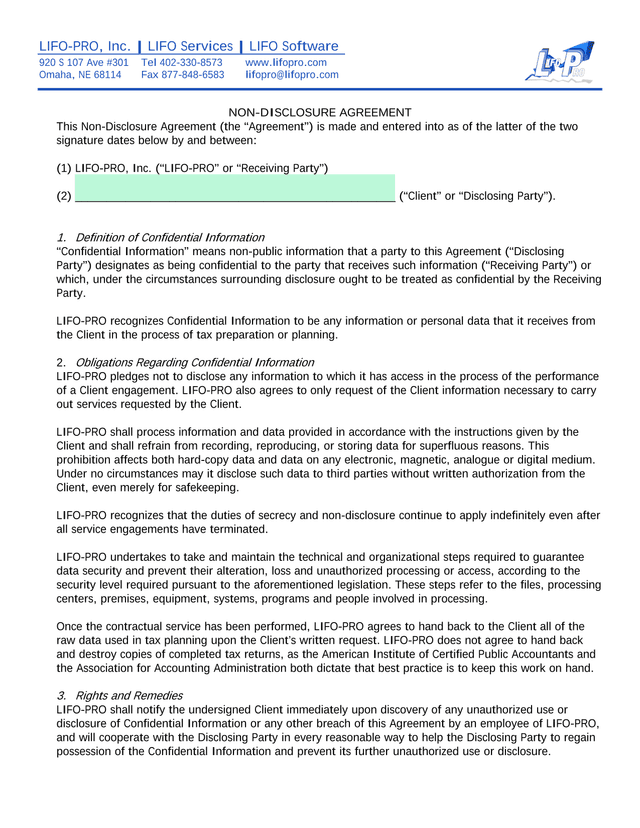 Non Disclosure Agreement screenshot