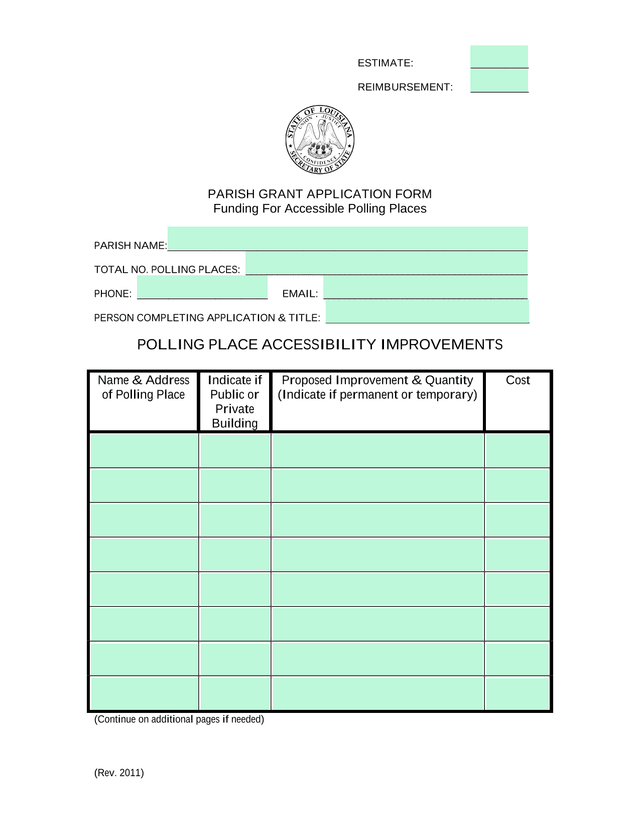 Parish Grant Application Form screenshot