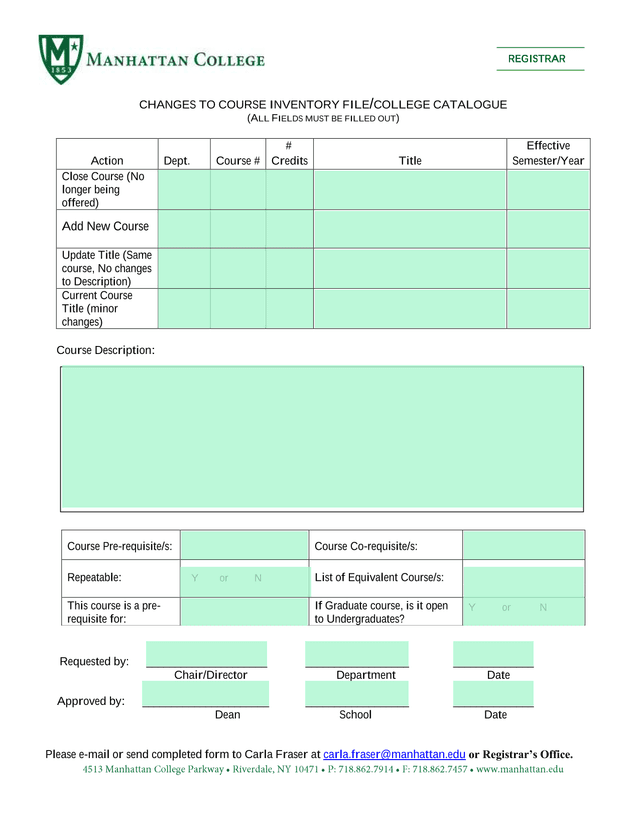 Changes To Course Inventory FileCollege Catalogue screenshot