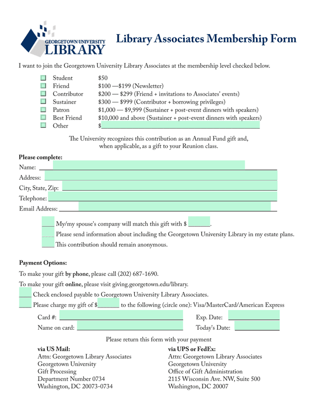 Library Associates Membership Form screenshot