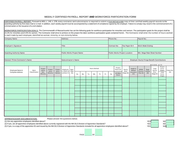 Weekly Certified Payroll Report And Workforce Participation Form screenshot