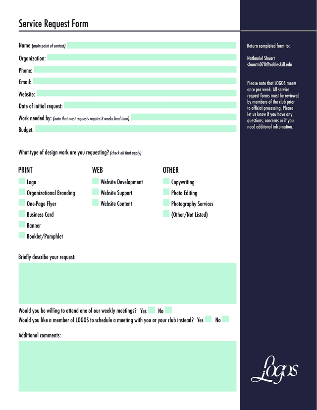 Service Request Form screenshot