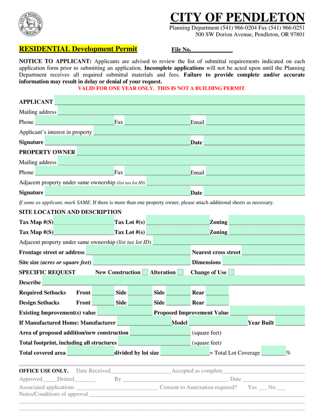 Residential Development Permit screenshot