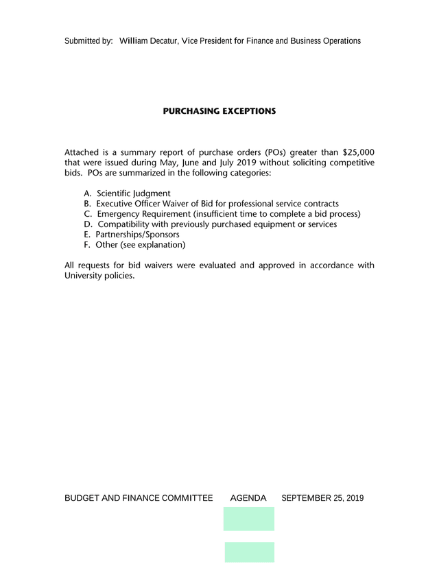 Purchasing Exception Report FY 2019 screenshot