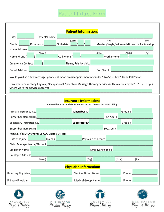 Patient Intake Form screenshot