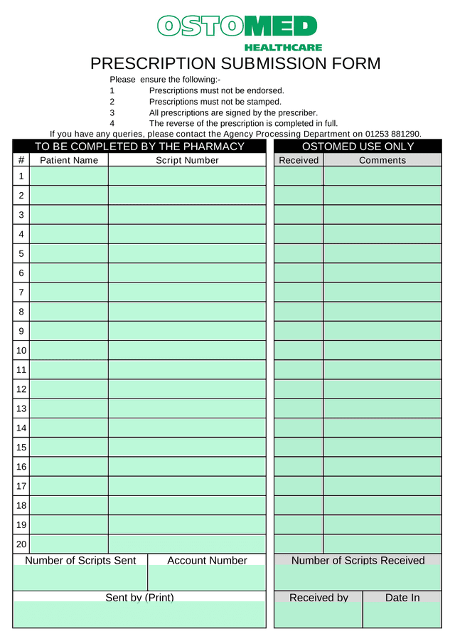 PRESCRIPTION SUBMISSION FORM screenshot