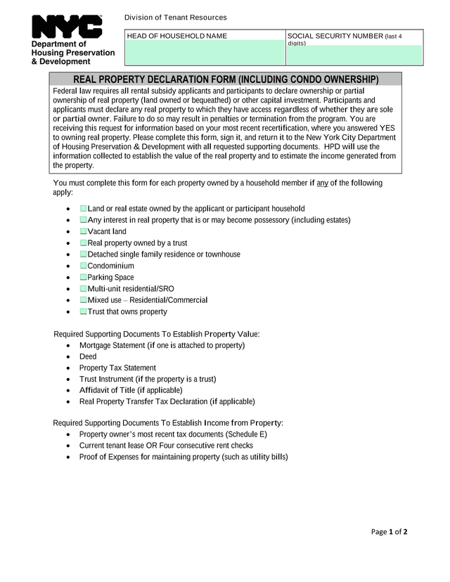 REAL PROPERTY DECLARATION FORM (INCLUDING CONDO OWNERSHIP) screenshot