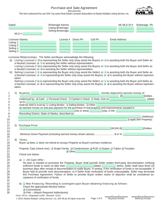 Purchase And Sale Agreement (Residential) screenshot