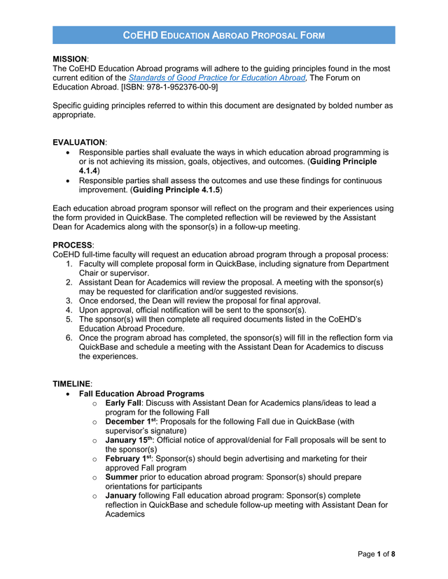 COEHD Education Abroad Proposal Form screenshot