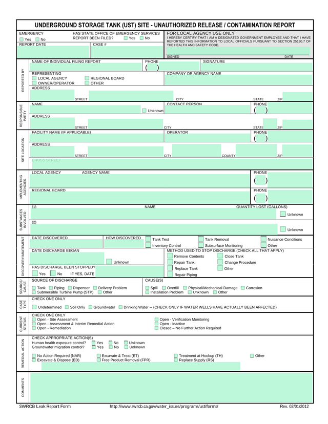 SWRCB Leak Report Form screenshot
