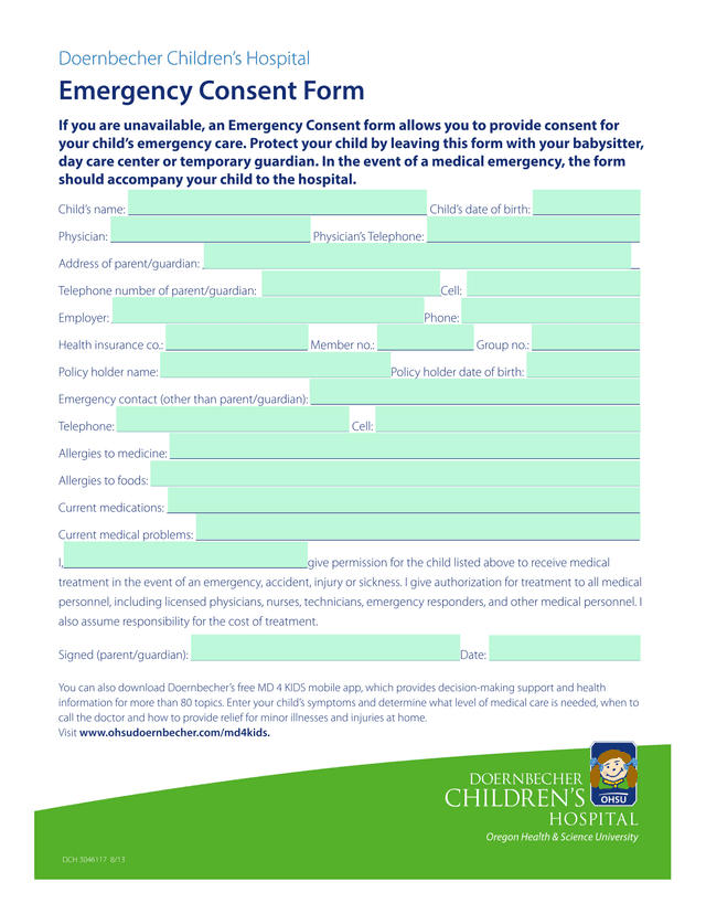 Emergency Consent Form screenshot