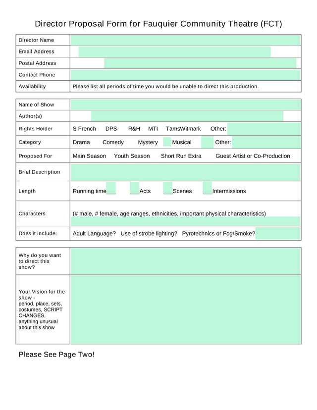 Director Proposal Form For Fauquier Community Theatre (FCT) screenshot