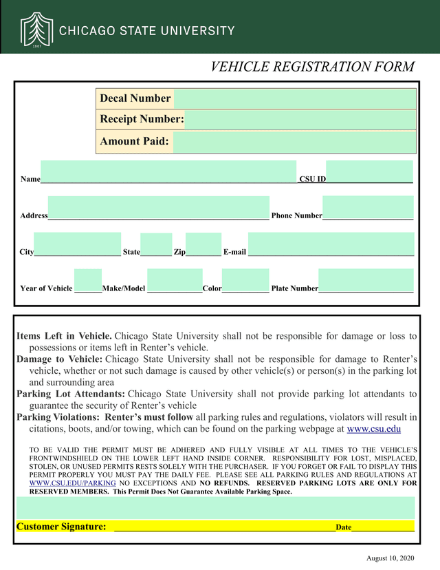 Vehicle Registration Form screenshot