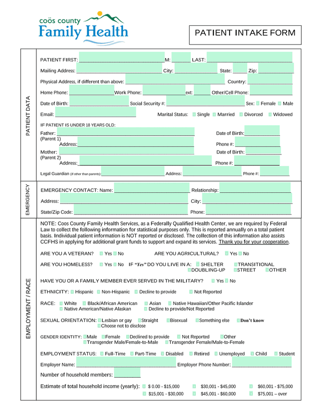 Patient Data Form screenshot