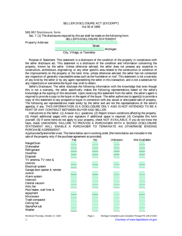 Seller Disclosure Act (Excerpt) screenshot