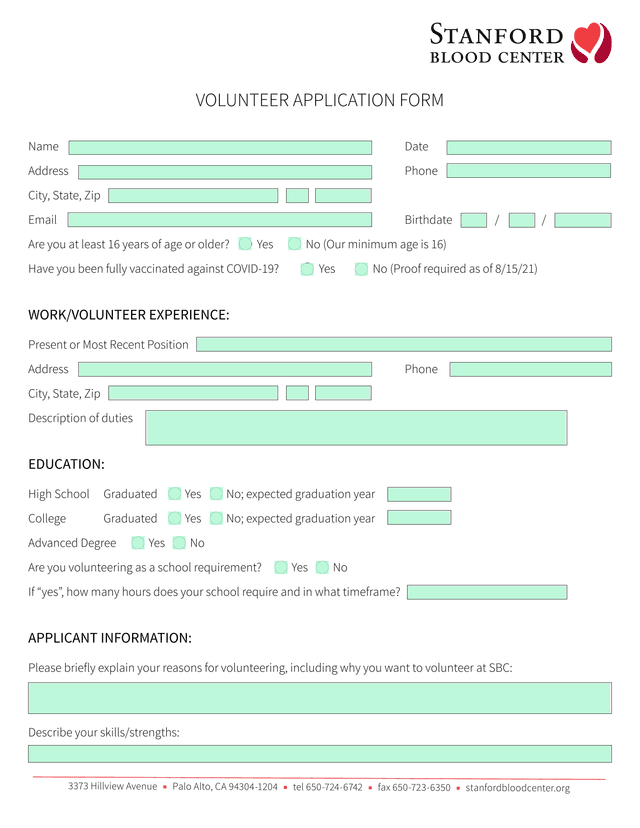 VOLUNTEER APPLICATION FORM screenshot