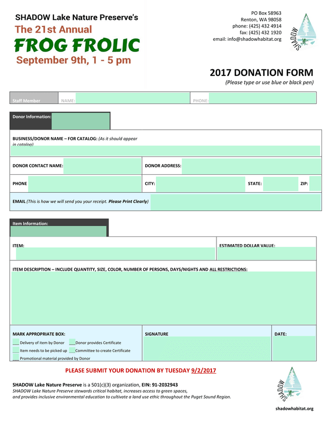 2017 DONATION FORM screenshot