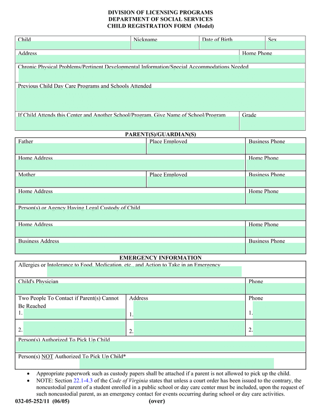 Child Registration Form screenshot