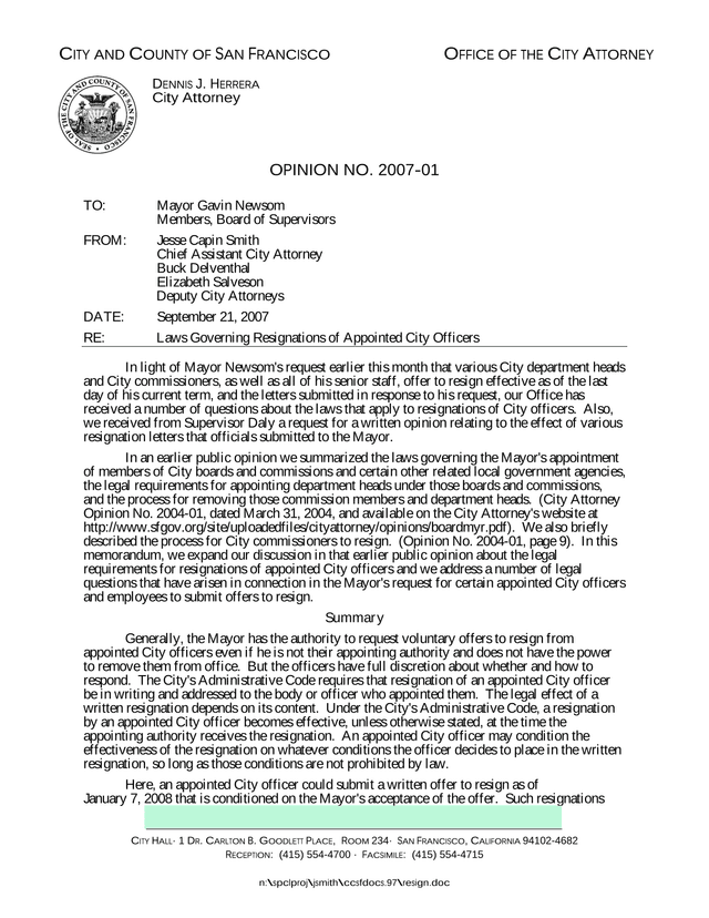 City Attorney Opinion No. 2007 01 screenshot