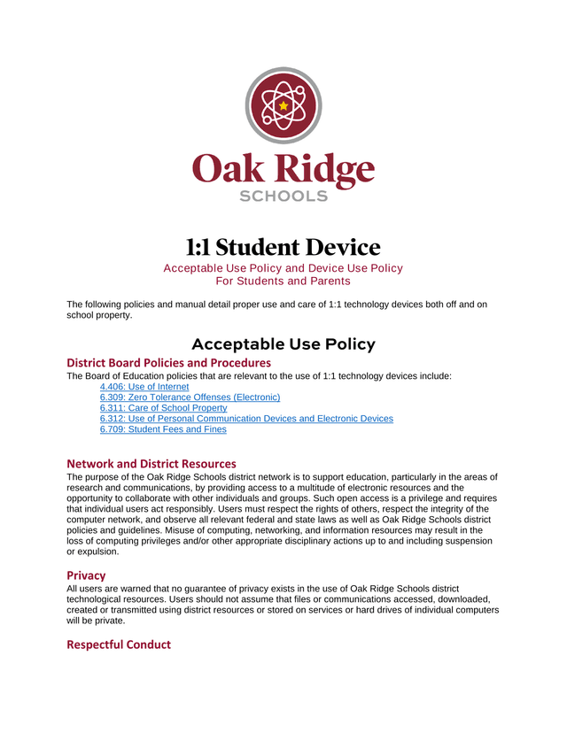11 Student Device Acceptable Use Policy And Device Use Policy screenshot
