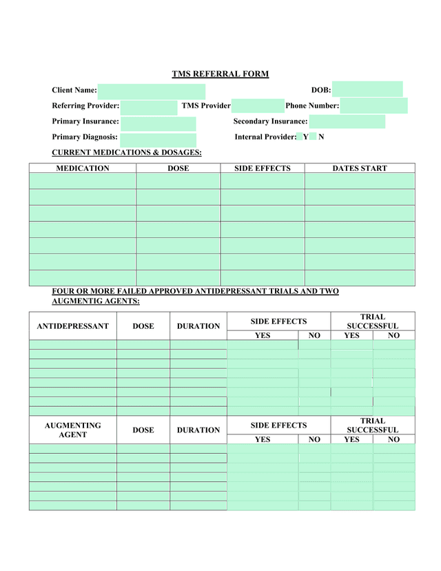 TMS Referral Form screenshot